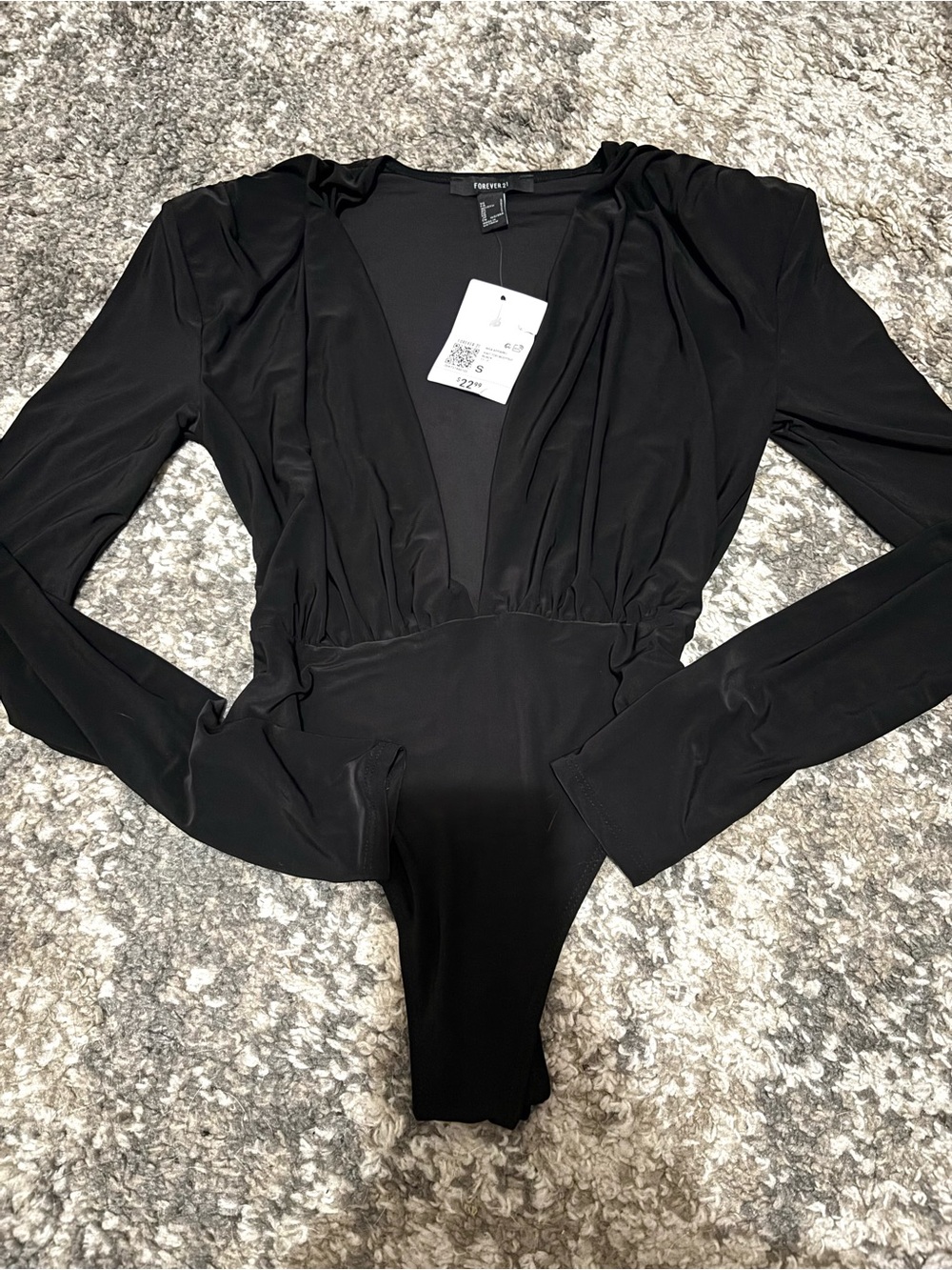 Forever 21 Black Deep V Long-Sleeve Bodysuit